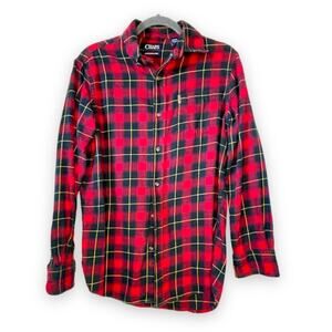 Chaps Mens Red Plaid Shirt Plaid Button Up Cotton Flannel Outdoors Hiking Small